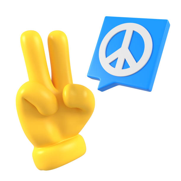 Ukrainian symbols, Gesture peace concept, yellow and blue, 3d render