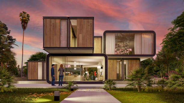 istock Stylish contemporary house at sunset 1398997322