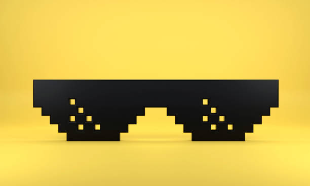 Pixel Art Thug life meme glasses on Yellow Background