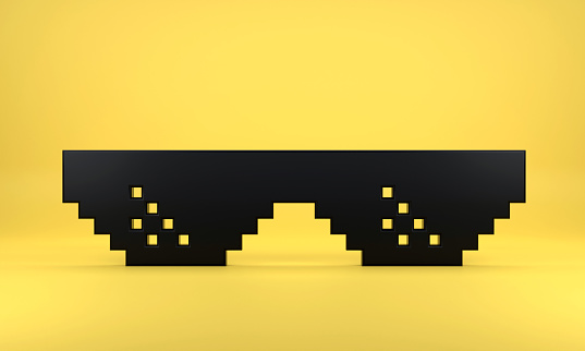 Pixel Art Thug life meme glasses on Yellow Background. Social Media Concept.