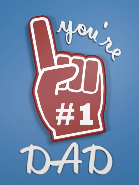 istock Foam Fun Glove Hand with Number 1 Text and Dad Title on Blue Background 1398999742