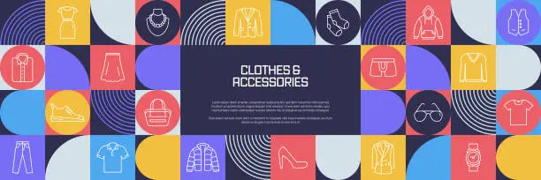 Vector illustration of Clothes and Accessories Related Design with Line Icons. Simple Outline Symbol Icons.