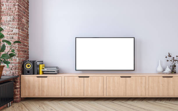 istock Modern living room with a TV on a cabinet 1399000788