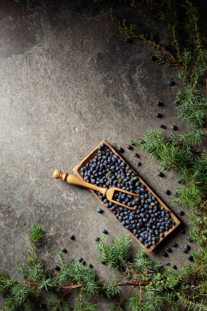 istock Wooden bowl with seeds of juniper. 1399001534