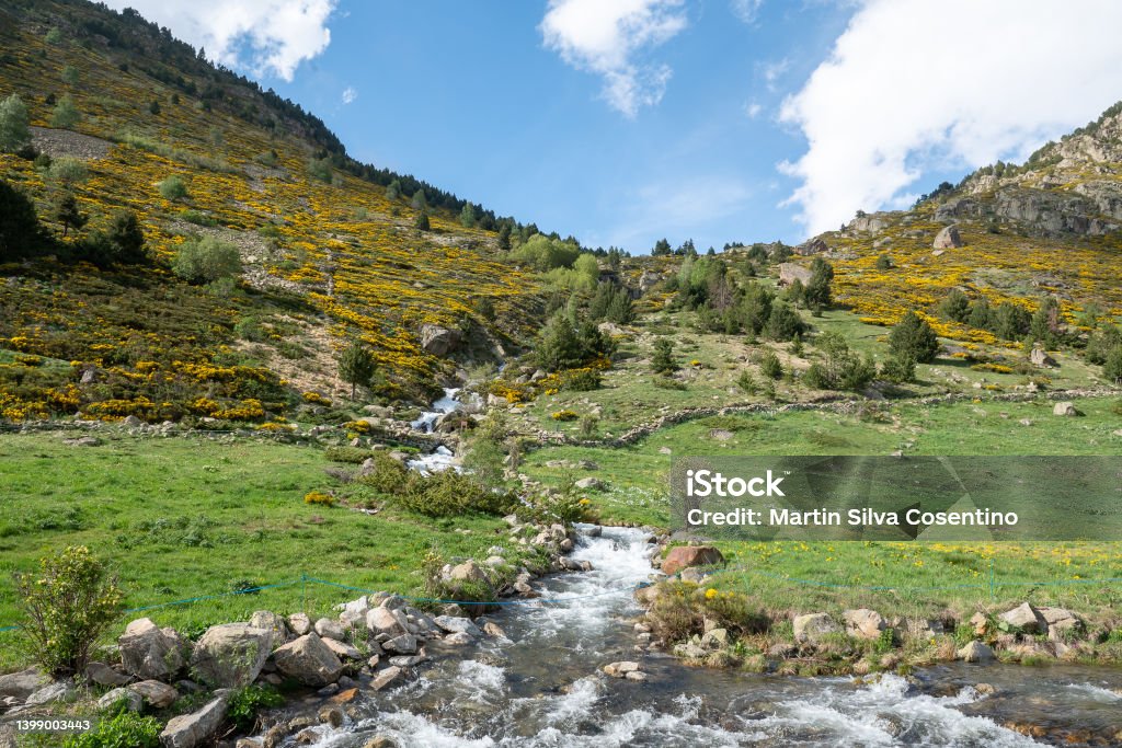 Landscape of the Vall de Incles in Andorra in spring 2022. Andorra Stock Photo