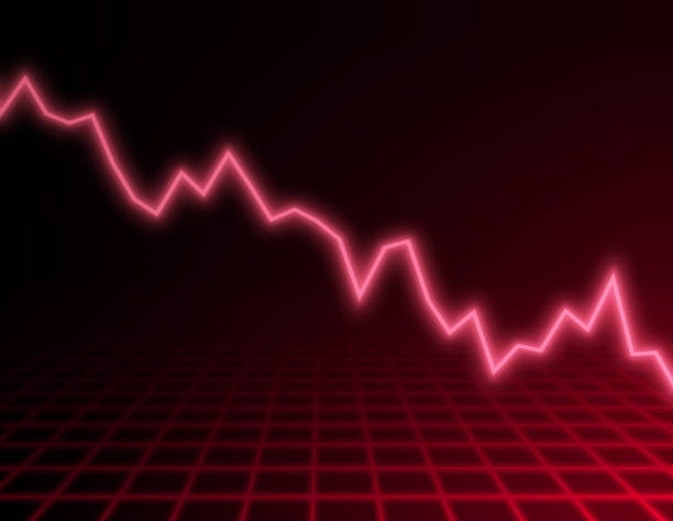 Stock Market Cryptocurrency Decrease Decline Recession Graph Stock market decrease decline depression recession red 3d grid graph. moving down stock illustrations