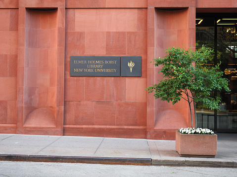 New York, USA - June 21, 2019: Image of the entrance to the Elmer Holmes Bobst Library in New York.