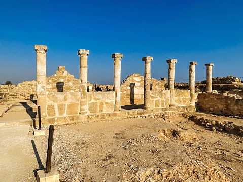 Ancient temple columns at Archaeological Park, Kato Paphos, Cyprus.