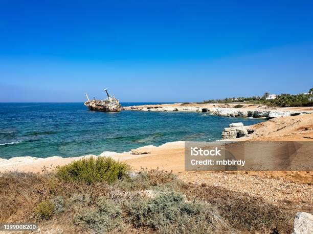 Edro Iii Shipwreck Beach Near Paphos Cyprus Stock Photo - Download Image Now - Paphos, Cyprus Island, Republic Of Cyprus