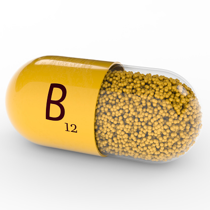 Vitamin B12 capsule. Pill. Dietary supplements 3d illustration