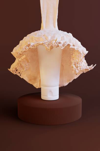 istock Moisturizer cosmetic tube under liquid splash. Mock-up. 3D render 1399011108