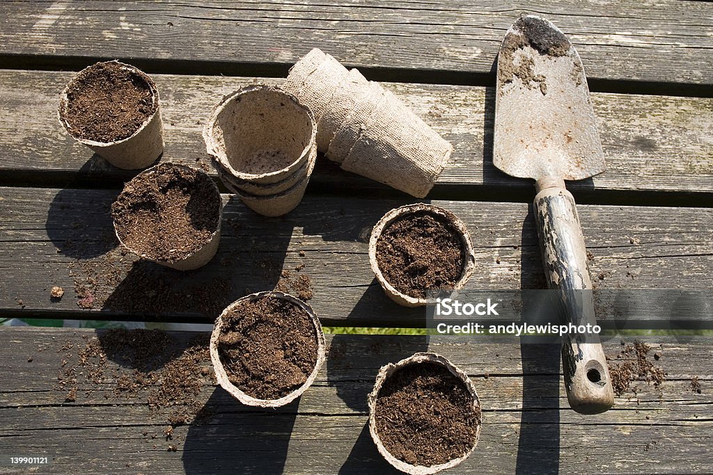 Fiore di pots con composta - Foto stock royalty-free di Alimentazione sana