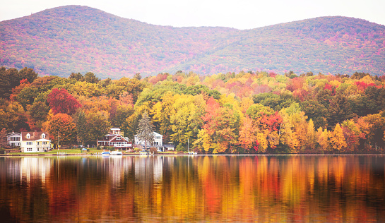 Beautiful New England fall foliage and lake