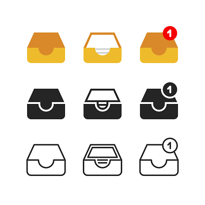 Set of notification archive vector icons. Color, flat, editable line stroke.