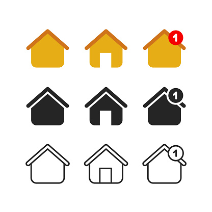Set of notification home vector icons. Color, flat, editable line stroke.