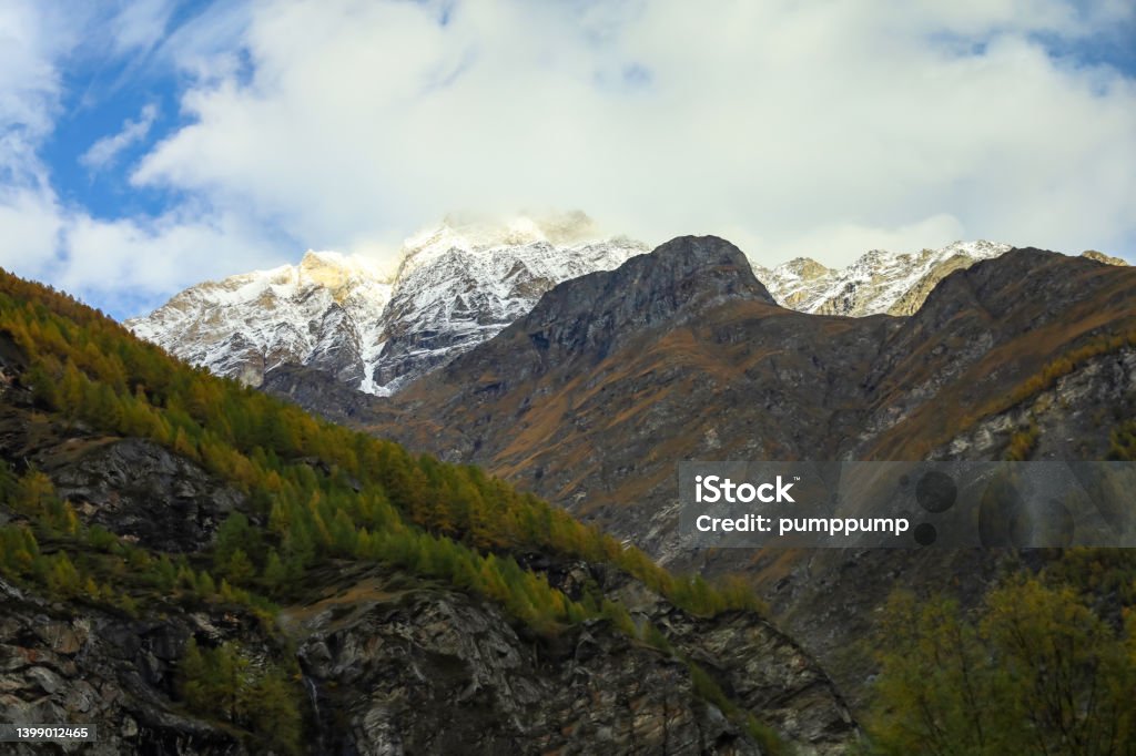 View of landscape furi mountain in autumn season from cable car in zermatt, swiss Autumn Stock Photo