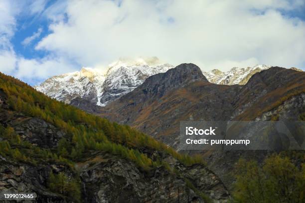 View Of Landscape Furi Mountain In Autumn Season From Cable Car In Zermatt Swiss Stock Photo - Download Image Now
