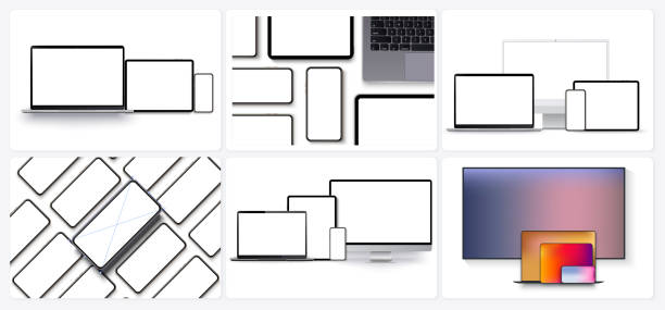 A large set of modern devices from phones, laptops and tablets consisting of different compositions. Isolated realistic gadget layouts. Mock up for display web site or app design. Vector Illustration A large set of modern devices from phones, laptops and tablets consisting of different compositions. Isolated realistic gadget layouts. drawing board stock illustrations