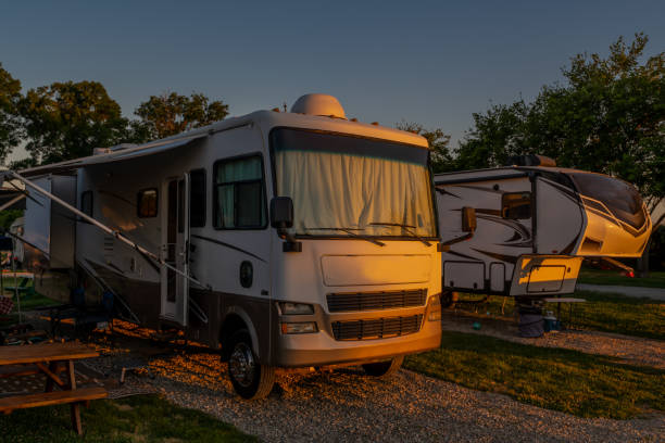 istock Motorhome camping class A and Fifth wheel 1399017155