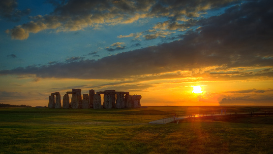 beautiful sunrise or sunset at Stonehenge archeological site near Amesbury, England