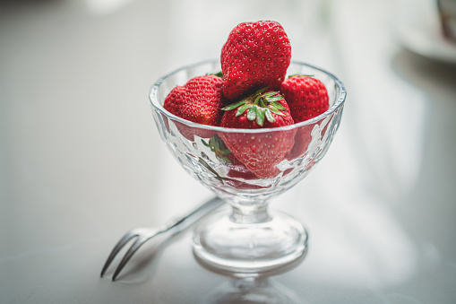 Strawberries In Glass Bowl