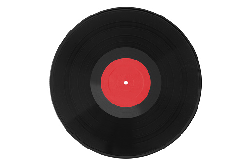 Vinyl record with blank red label - isolated on white background