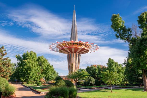 Oral Roberts University Campus Grounds Tulsa, Oklahoma, USA - September 3, 2018: The Prayer Tower at Oral Roberts University. tulsa landmark stock pictures, royalty-free photos & images