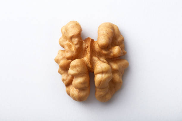 istock Single walnut viewed from above isolated on a white background. Top view 1399021777