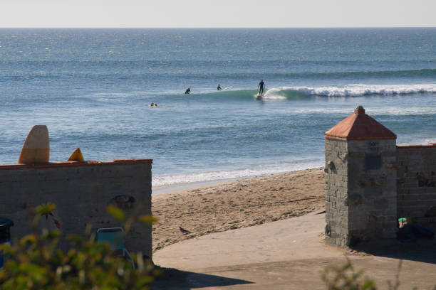 Wall and Surfers at Malibu's Famous Surfrider Beach in CA