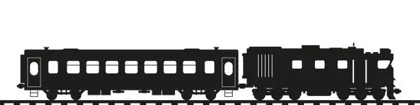 Vector illustration of Locomotive with a passenger car. Train silhouette. Flat vector illustration isolated on white