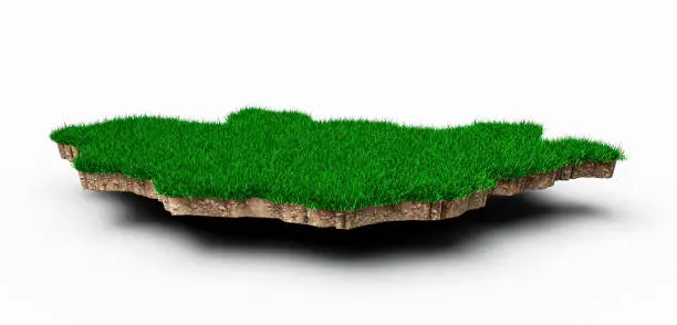 Photo of Mongolia Map soil land geology cross section with green grass and Rock ground texture 3d illustration