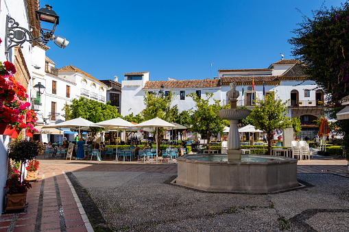 details of the corners of the streets and squares of the city of Marbella in Malaga, Spain