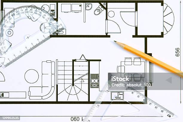 Black And White Drawing Of A Floor Plan Stock Photo - Download Image Now - Ruler, Scale, Floor Plan