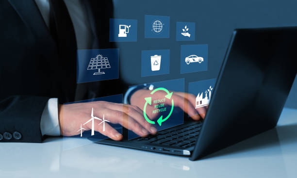 istock New modern technologies that make us have a clean, environmentally friendly and recyclable environment.  Sustainable development and green business based on renewable energy. 1399026576