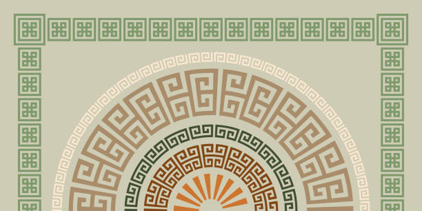 ilustrações de stock, clip art, desenhos animados e ícones de greek key pattern, sqare and round frames collection - mosaic greek culture mythology ancient