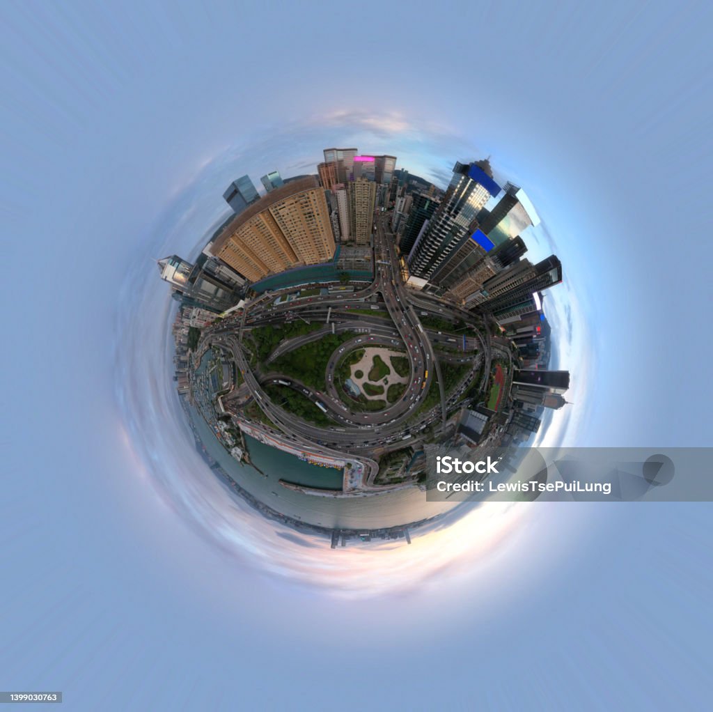 Wan Chai - Causeway Bay area, in tiny planet format at Hong Kong Apartment Stock Photo