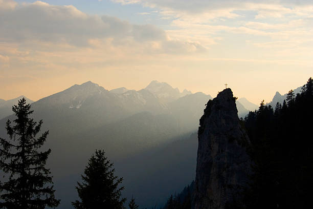 Bavarian peak at sunset stock photo