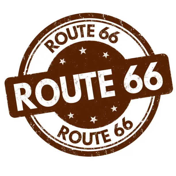 Vector illustration of Route 66 grunge rubber stamp