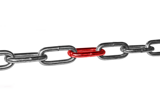 istock Iron chain links with red link center isolated on white background 1399034512