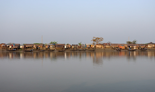 Fishermen village on the bank of Poshur River near Sundarbans,Bangladesh.