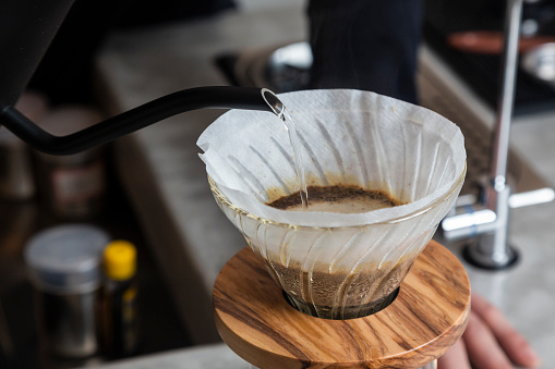 ground coffee brewed with hot water