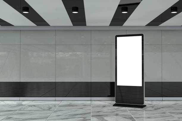istock Blank Trade Show LCD Screen Display Stand as Template for Your Design in Subway Station. 3d Rendering 1399048388
