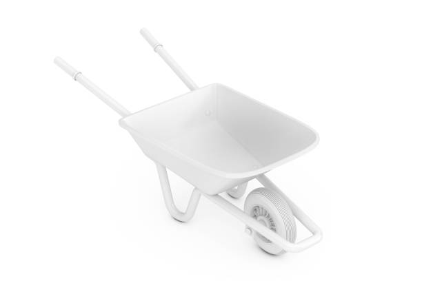 Gardening and Construction White Wheelbarrow in Clay Style for on a white background. 3d Rendering