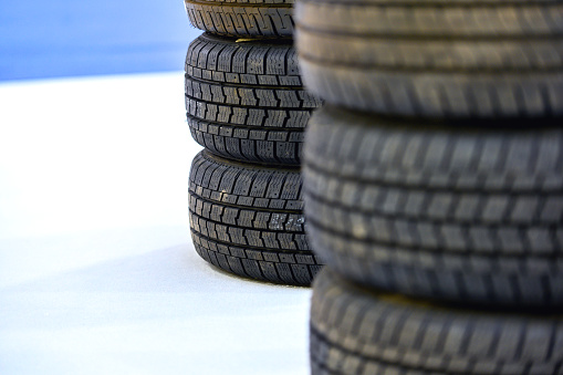 Tires stacked on top of each other, copy space, Nikon Z7