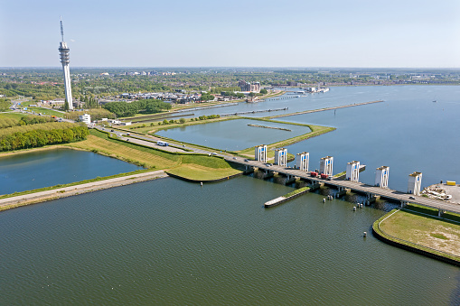 Aerial from the Houtrib sluices at Lelystad in the Netherlands