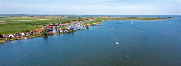 Aerial panorama from the traditional village Durgerdam near Amsterdam in the Netherlands at the IJsselmeer