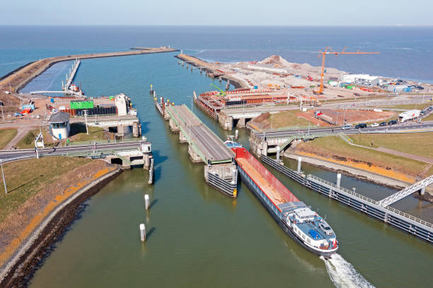 istock Aerial from a swing bridge at the Afsluitdijk in the Netherlands 1399056556