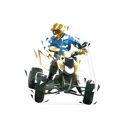 ATV rider, quad bike low polygonal vector illustration. Isolated geometric vector drawing, front view
