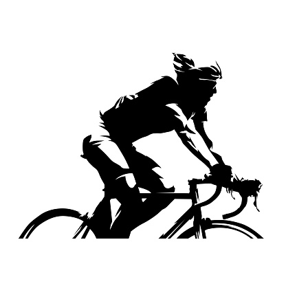 Cyclist vector ink drawing. Cycling, abstract vector silhouette. Side view