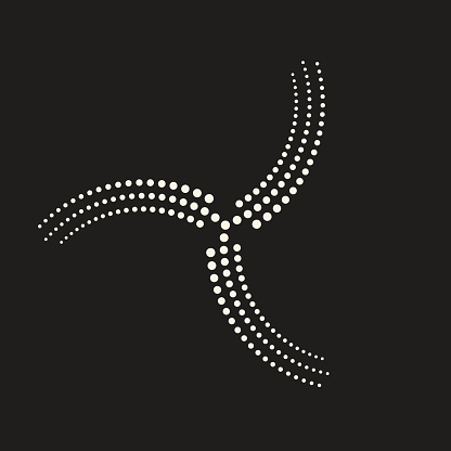 Abstract dotted symbol like 3-axis propeller. Halftone dynamic rotating screw as logo or icon.